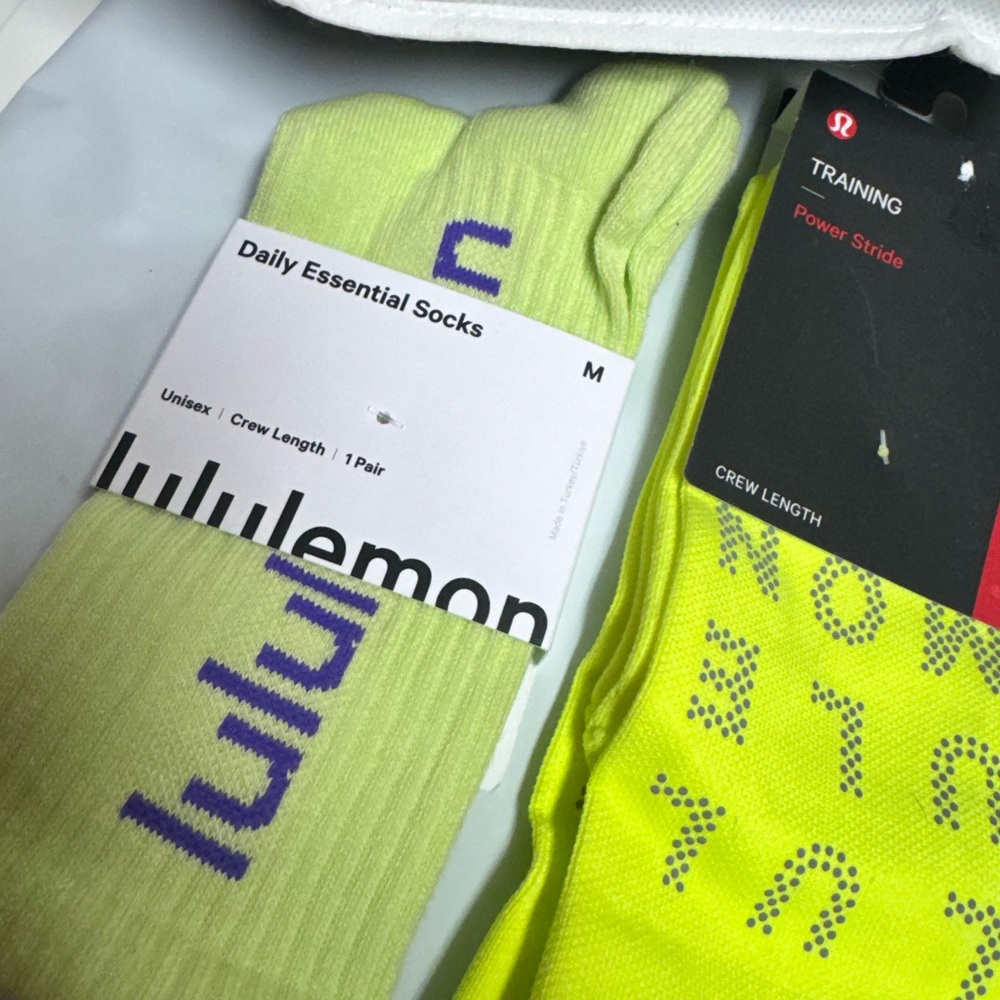 lululemon athletica Lime and Purple Crew Socks - 2 pair size medium & tote bag